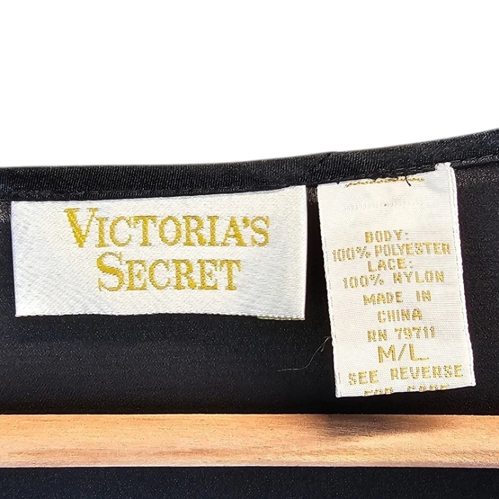 Vintage Victoria's Secret Semi-Sheer Full Length Robe M L Black Dark Romantic